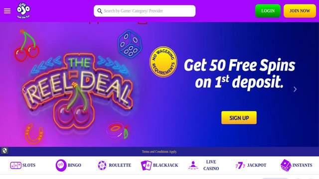 PlayOJO casino screenshot